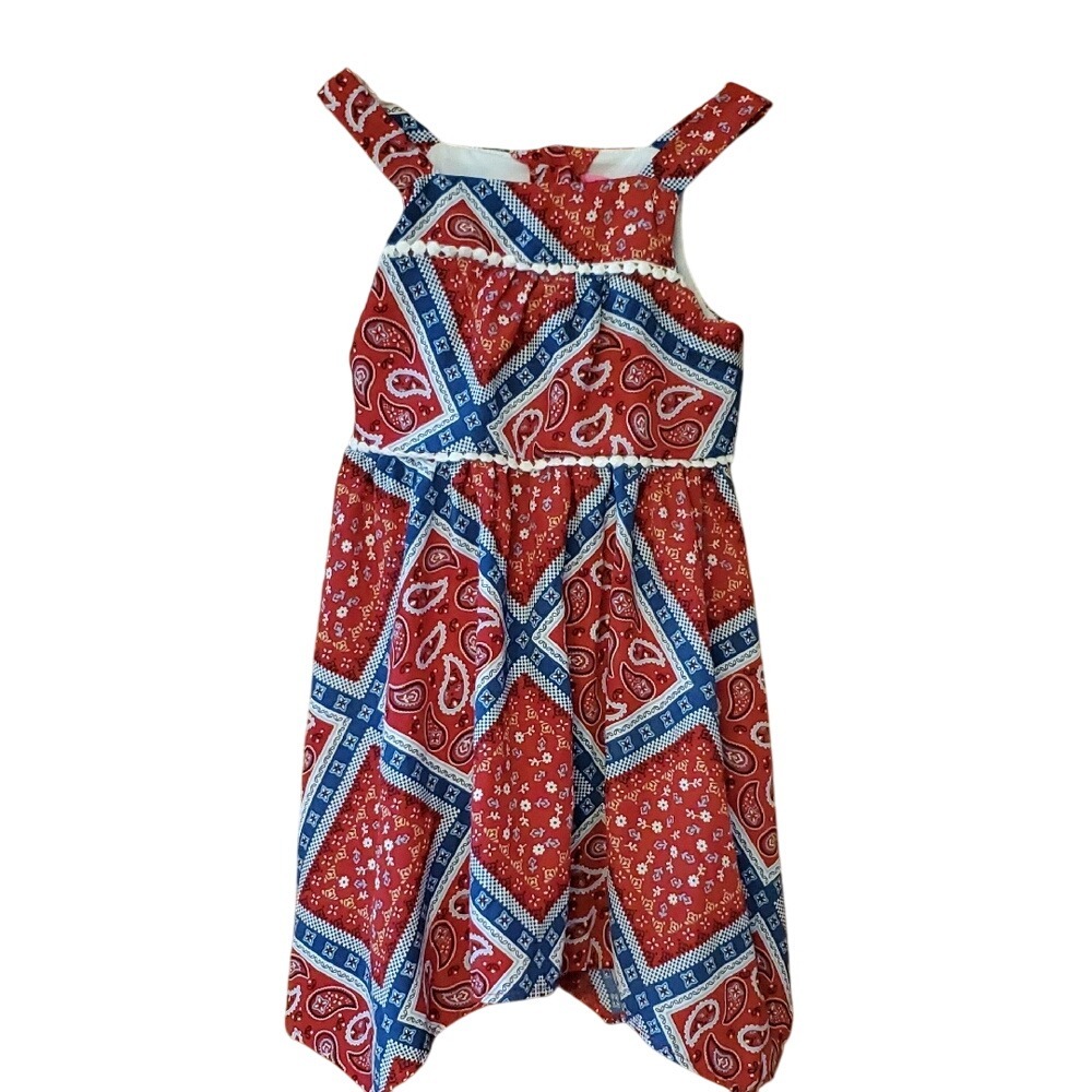 Goodlad Girls 3T Red and Blue Paisley Bandana Handkerchief Hem Sleeveless‎ Dress